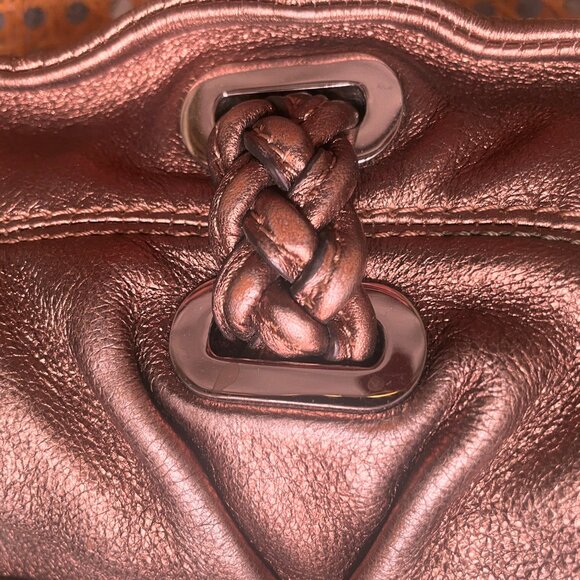 B Makowsky Bronze Pebble Leather Shoulder Bag Adjustable Strap Handle Purse - Picture 6 of 8